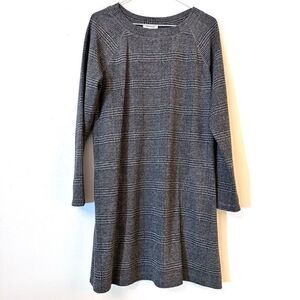NWOT Max Studio Plaid Crew Neck Long Sleeve Shift Dress Gray Medium